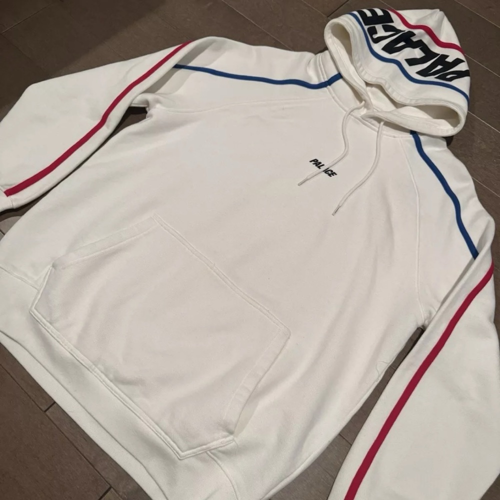 Palace Skateboards White Logo Dual Stripe Hoodie Sweatshirt Men’s XL